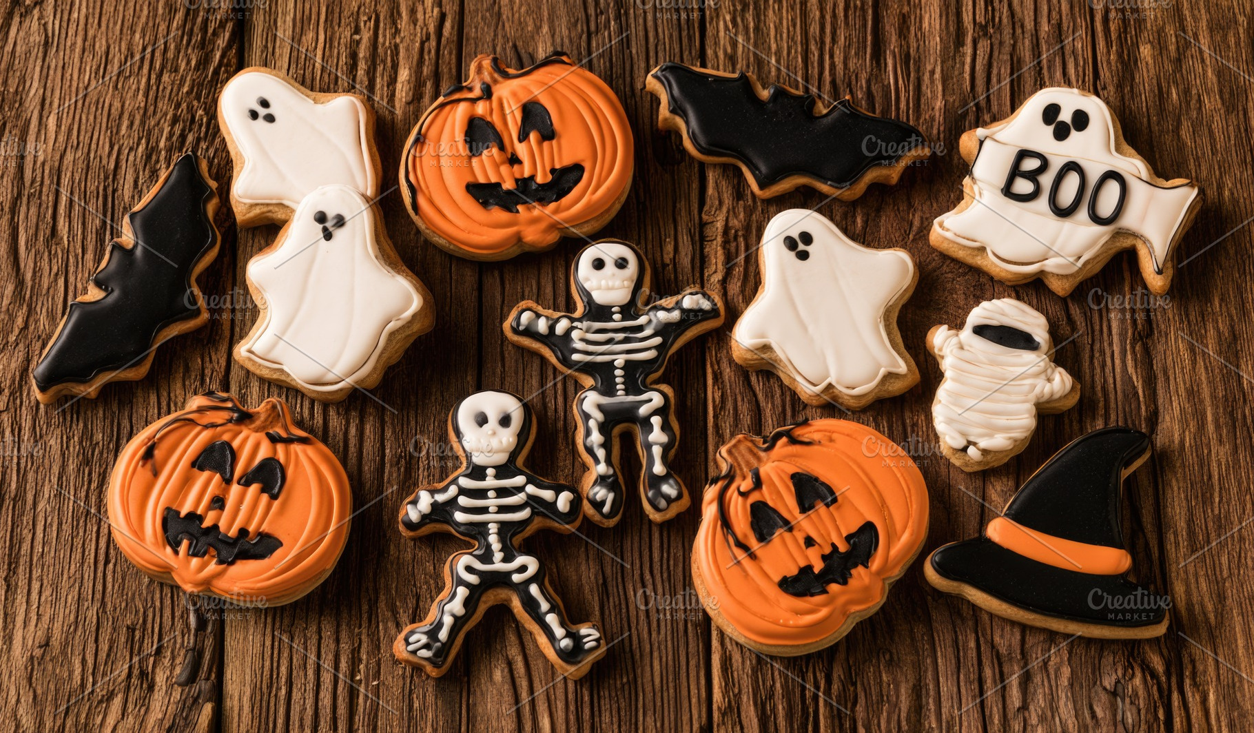 Assorted Halloween cookies with pumpkins ghosts skeletons and ba, a Food & Drink Photo by José Manuel Gelpi