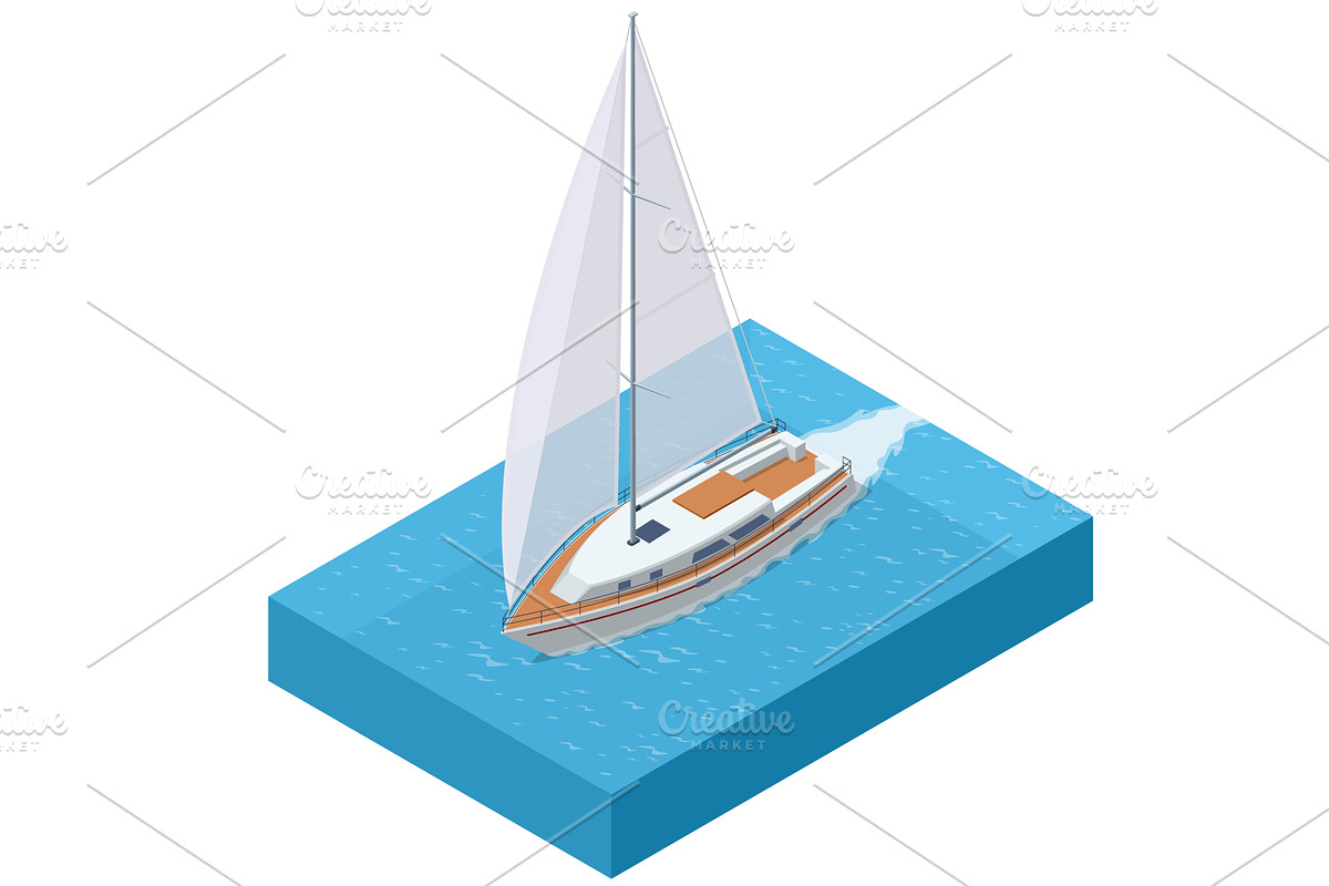 Isometric sailing yacht moving on, a Transportation Illustration by Golden Sikorka