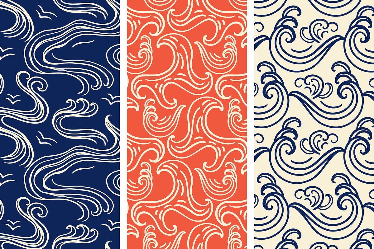 Japanese Waves Seamless Patterns, a Pattern Graphic by Katrinelly