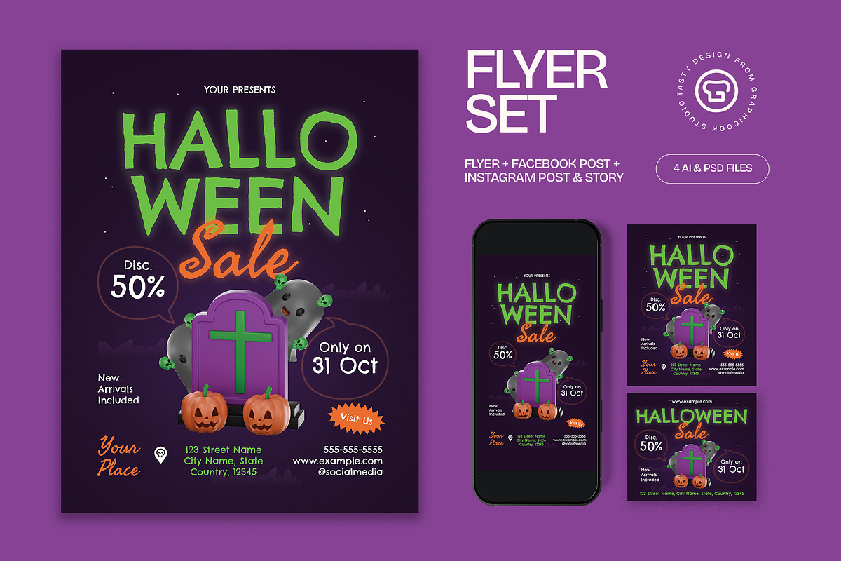 Halloween Sale Flyer, a Flyer Template by graphicook (Photo 1 of 3)
