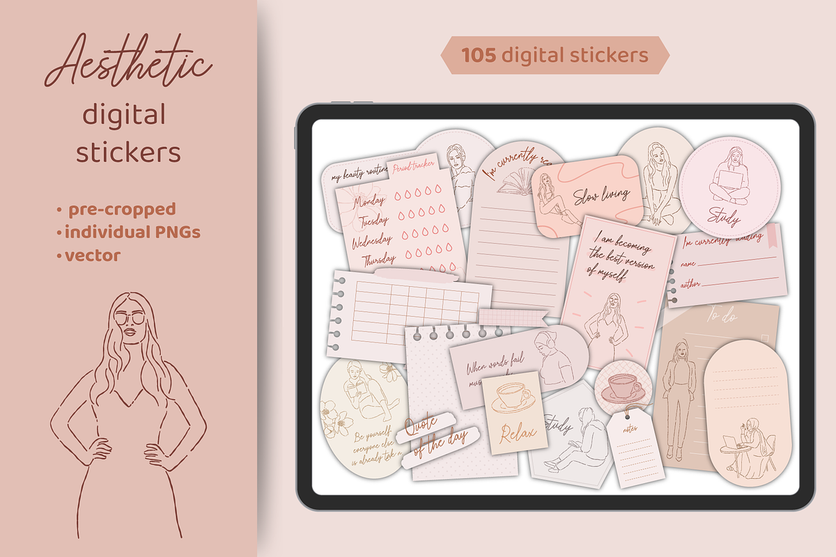 Aesthetic Feminine Digital Stickers, an Illustration by Digitaliya (Photo 1 of 7)
