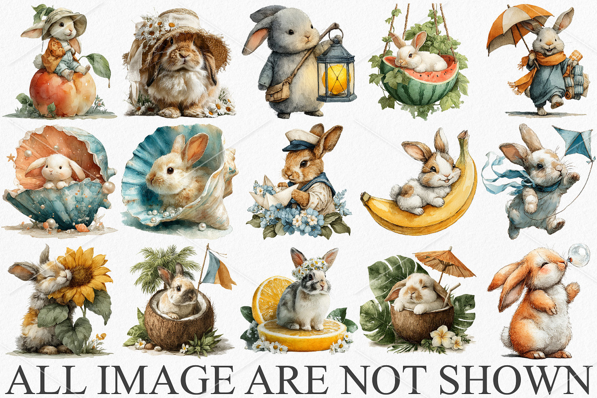 Whimsical Summer Bunny Clipart PNG, a Seasonal Illustration by Canvas Craft (Photo 3 of 7)