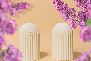 Two white decorative arches with a relief surface, on a beige su, a Background Photo by ndanko