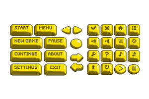 Yellow pixel game button set, an Illustration by art PVP - market