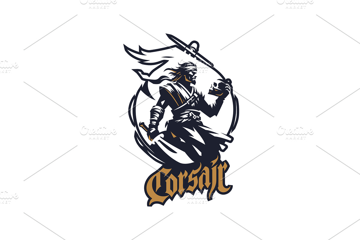lustrate a emblem-style pirate ship, a Person Illustration by Masterlevsha