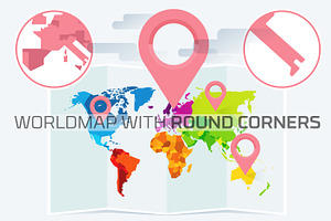 Flat World Map with Round Corners, a Graphic by Howcolour