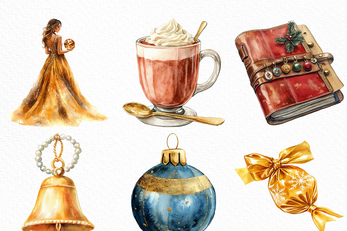 Watercolor Luxury Christmas Clipart, an Illustration by Craft Nest (Photo 2 of 6)