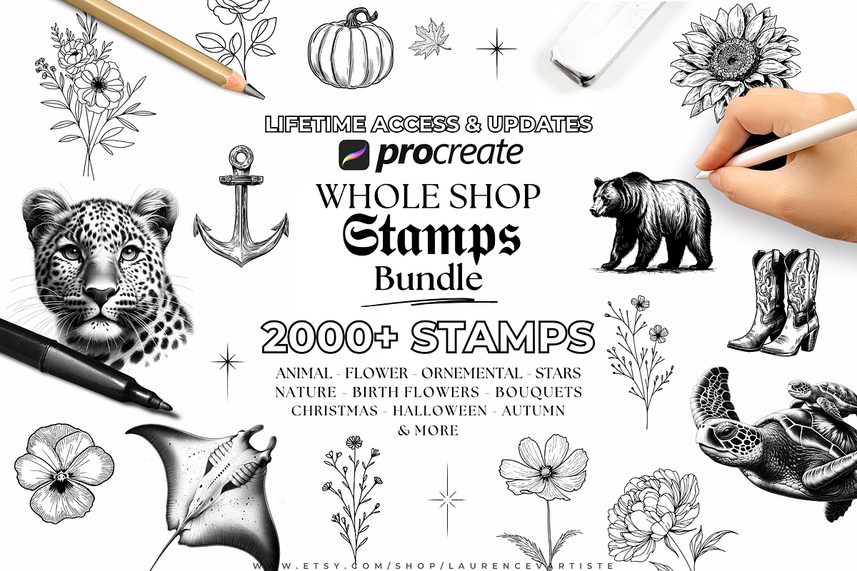 2000+ Procreate Stamps Bundle, a Brushes & More by LaurenceVArtiste (Photo 1 of 8)