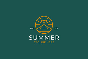Logo Badge Summer Camp Tent Sunrise, a Branding & Logo Template by Signatoro