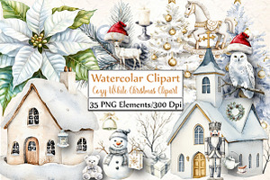 Cozy White Christmas Clipart Set, an Illustration by DreamCafeArt