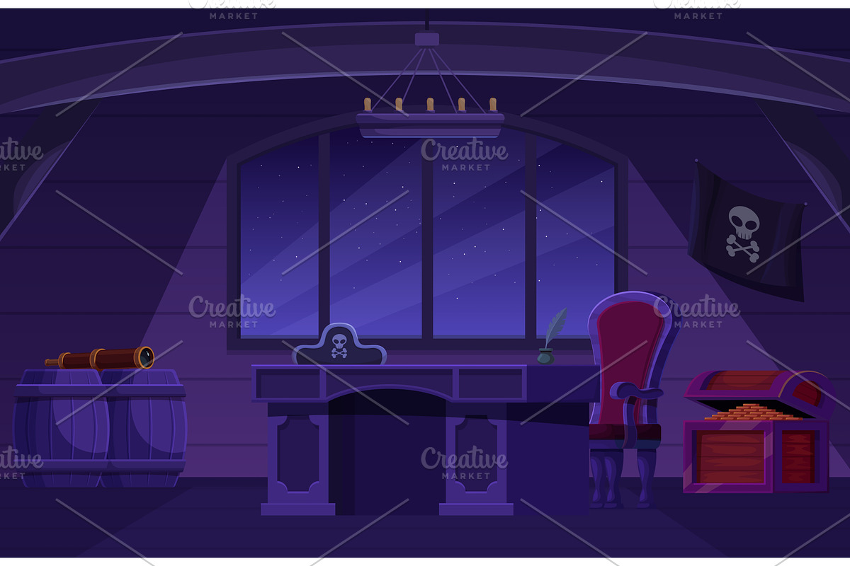 Captain cabin interior at night, a Transportation Illustration by Valerie Bodnar