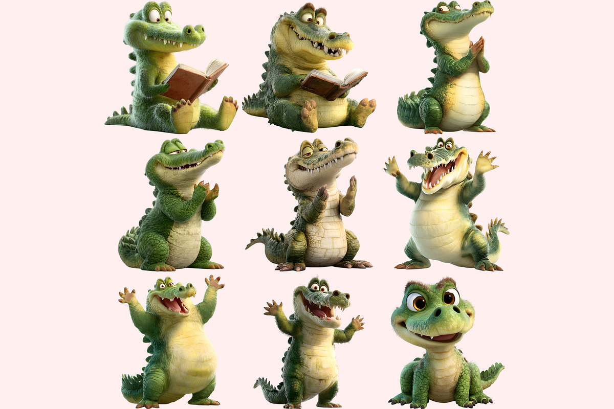 Funny Crocodile Clipart PNG Bundle, a Graphic by M9 Design (Photo 4 of 9)