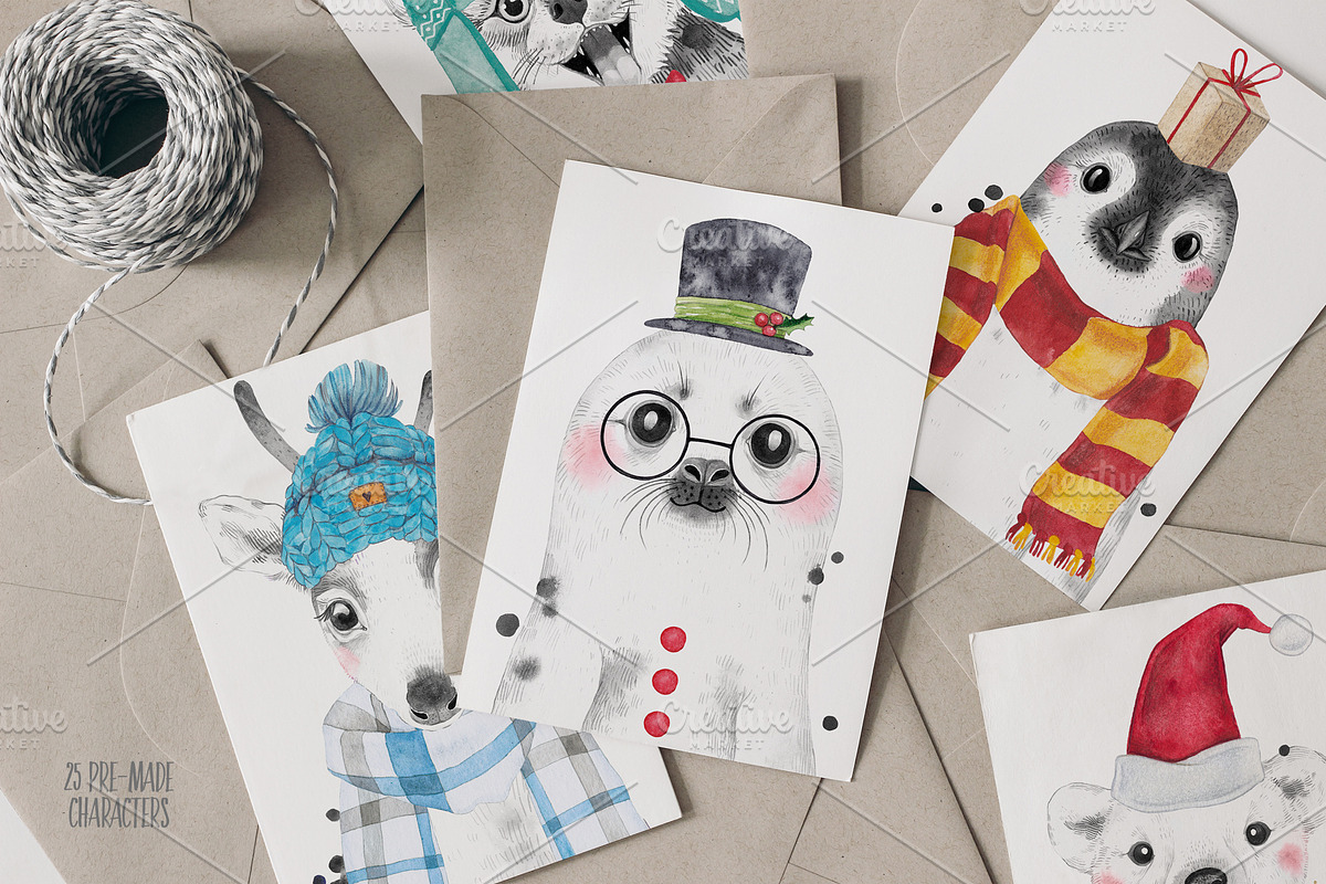 CHRISTMAS BABIES watercolor set, an Animal Illustration by Natali Smolova (Photo 7 of 8)