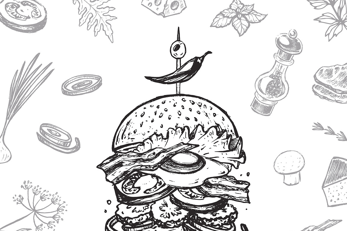 Burger menu. Hand-drawn, a Food Illustration by Margo Miller (Photo 13 of 14)