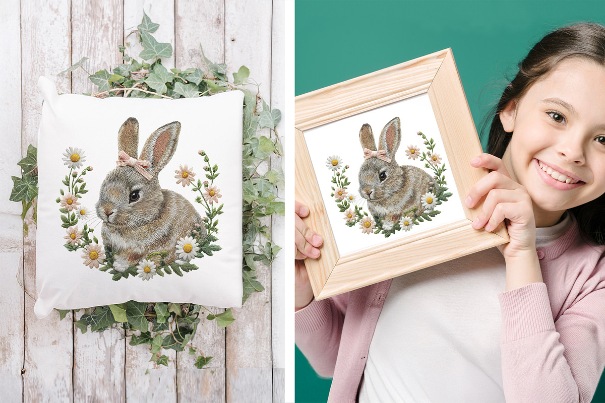 Embroidery Easter Cute Bunny PNG, an Object Graphic by V Design Creator (Photo 6 of 7)