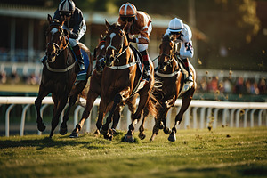 Jockeys during horse race on their horses on hippodrome, a Sports & Recreation Photo by AlyaAnd