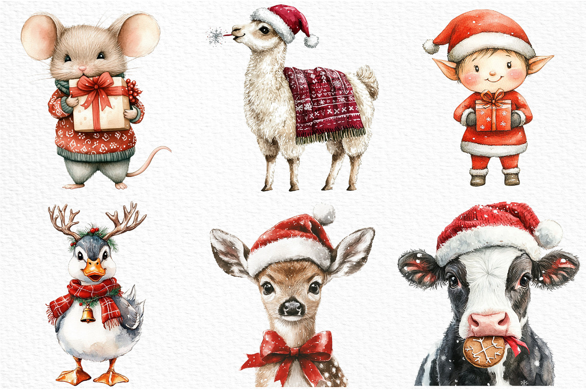 Watercolor Cute Christmas Characters, an Illustration by Craft Nest (Photo 5 of 6)