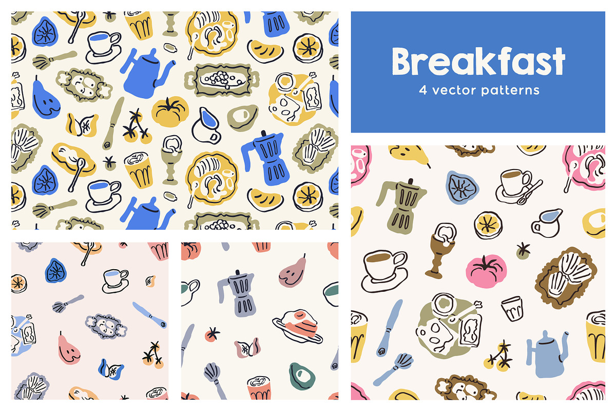 Breakfast food seamless patterns, a Pattern Graphic by Good Studio (Photo 1 of 13)