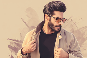 Stylish Man In Glasses And Jacket With Artistic Background