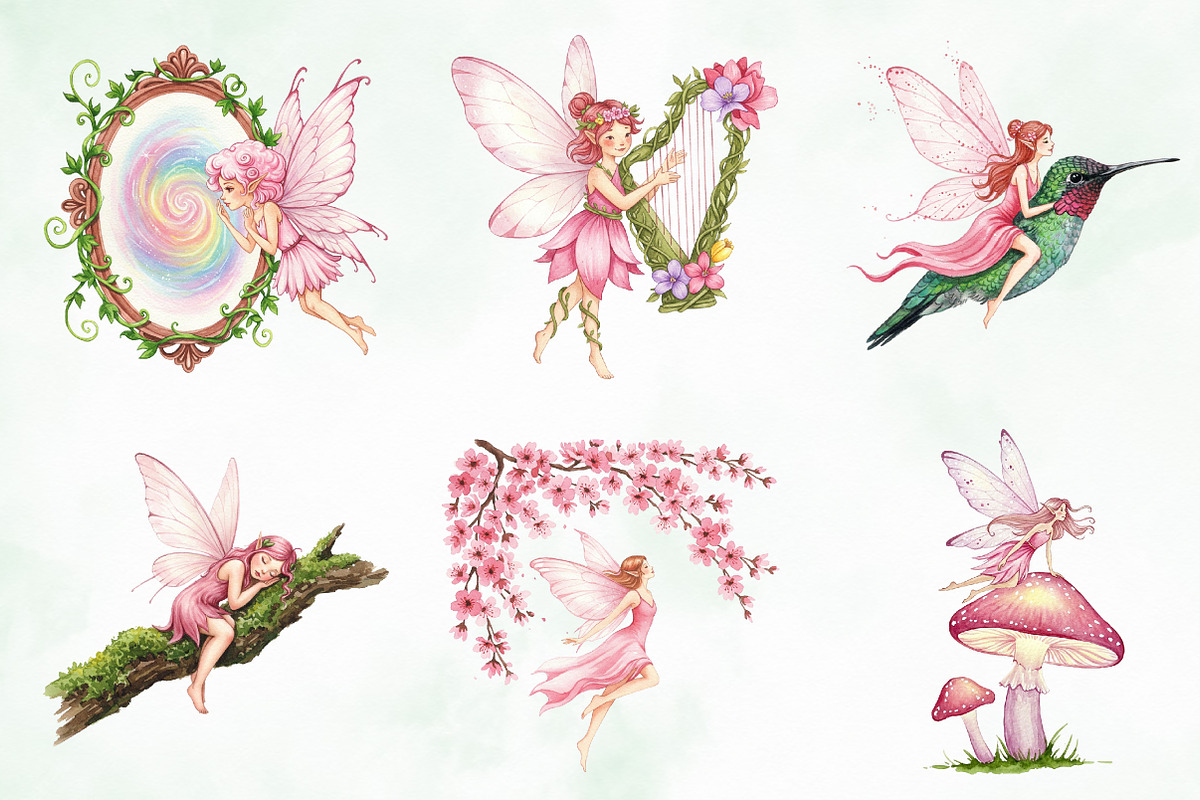 Watercolor Magical Garden Pink Png, an Illustration by Creative Art (Photo 6 of 8)