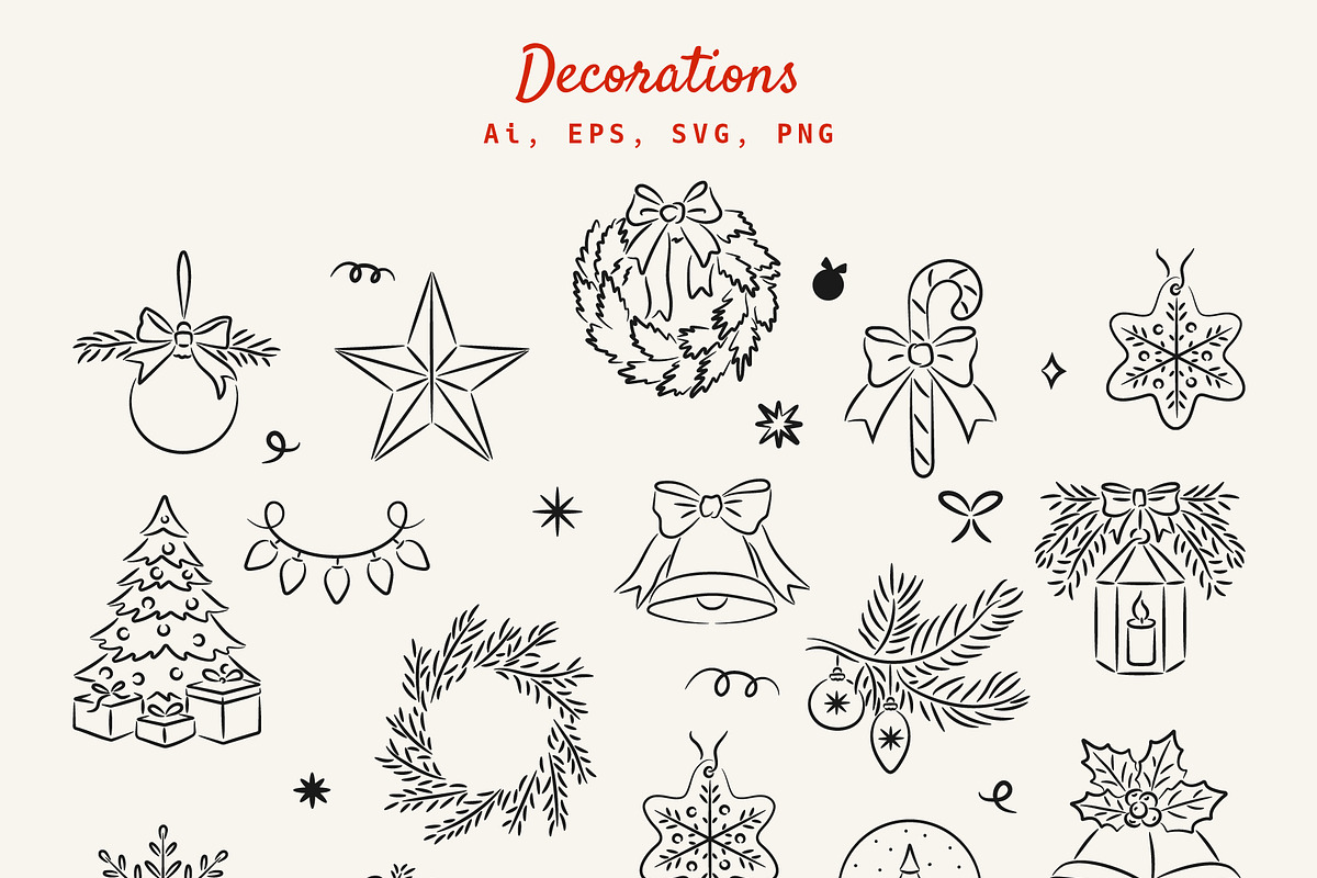 Christmas Hand Drawn Illustrations, a Seasonal Illustration by NatalieArtShop (Photo 2 of 13)
