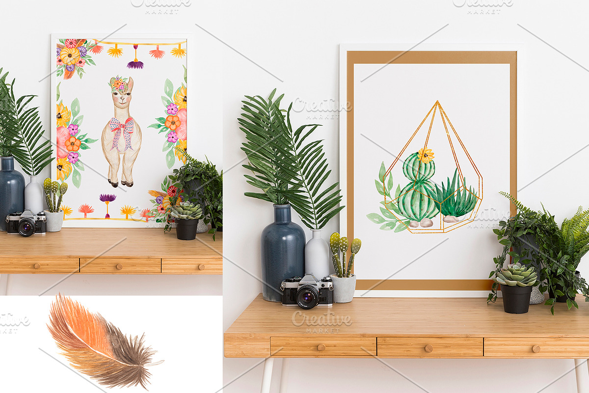 Watercolor Mexican Llamas & Cacti, an Animal Illustration by MayaNavits (Photo 11 of 12)