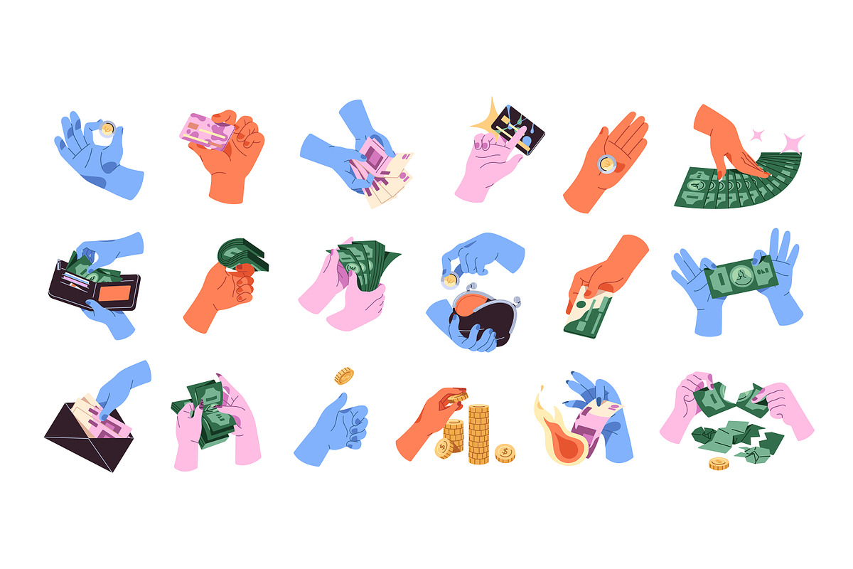 Hands holding money, cash set, a Finance Illustration by PaperTrident (Photo 2 of 2)