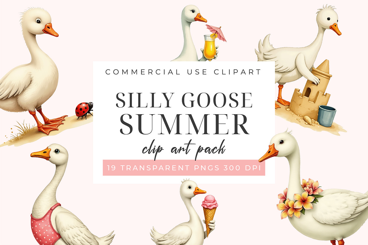 Silly Goose Summer Clipart PNG, an Object Graphic by Printable Pretty Studio (Photo 2 of 5)