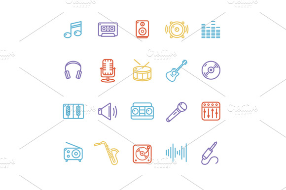 Music Icon Colorful Set. Vector