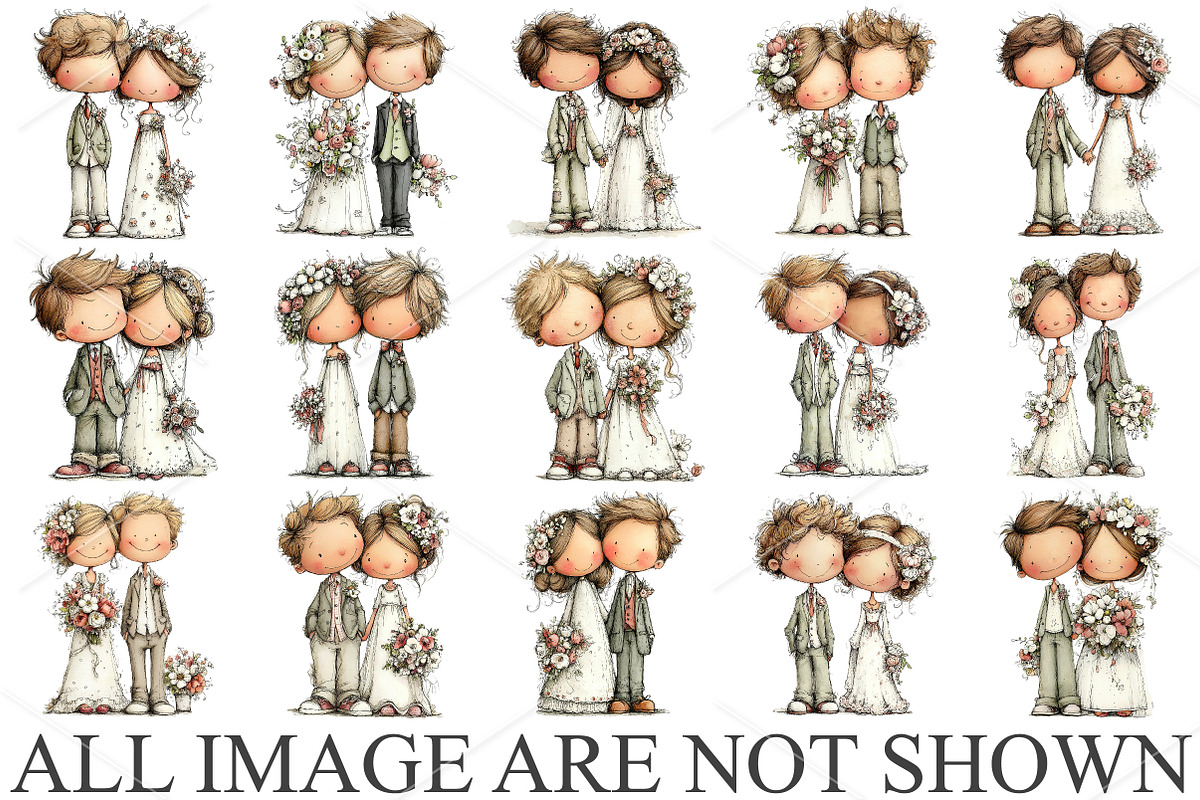 Whimsical Wedding Couple Clipart, a Seasonal Illustration by Canvas Craft (Photo 4 of 4)