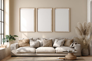 Triple Frame Mockup Living Room, an Architecture Photo by Virgo Studio