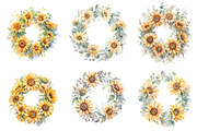 Watercolor Sunflower Wreath Clipart, an Illustration by DreamPrint404 (Thumbnail 4 of 6)