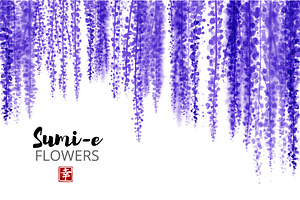 Japanese painting sumi-e. Flowers