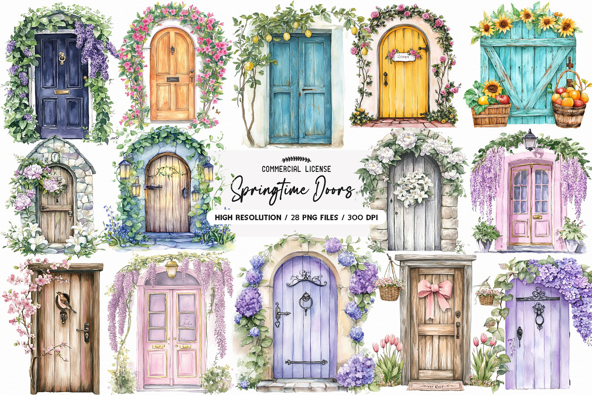 Springtime Doors Clipart, an Illustration by SinaCreation
