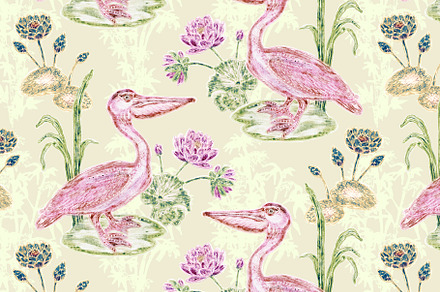 Pelican pattern - pastel hand drawn