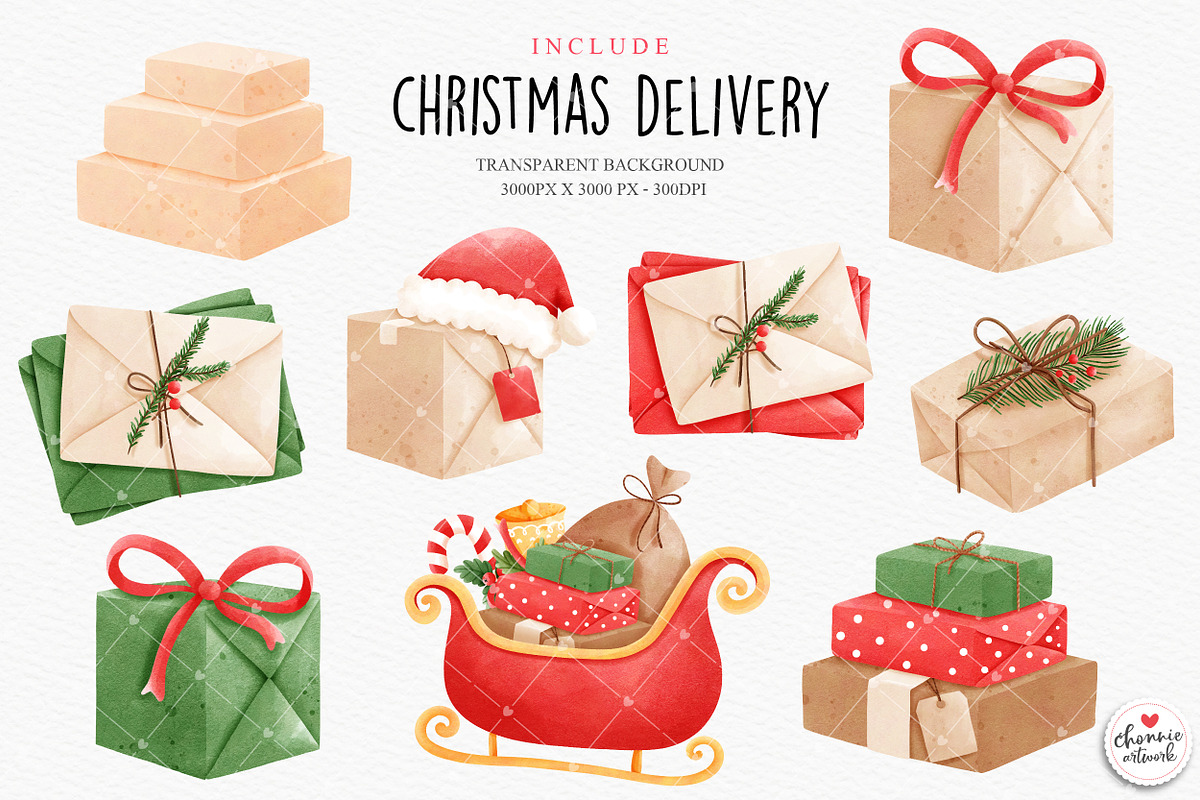 Christmas mail clipart, an Illustration by Chonnieartwork (Photo 4 of 7)