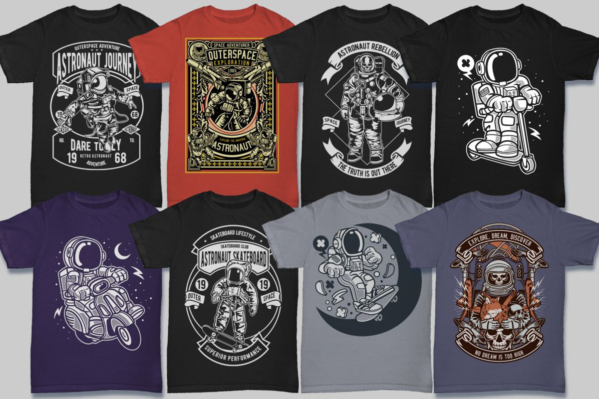 50 Astronaut Tshirt Designs Bundle, an Illustration by roach_graphic (Photo 4 of 7)