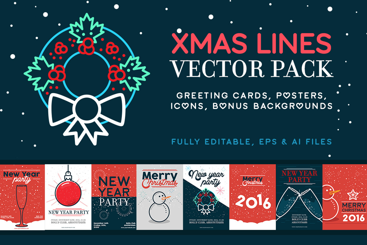 XMAS LINES Vector Pack + Bonus, a Flyer Template by RSO (Photo 1 of 5)