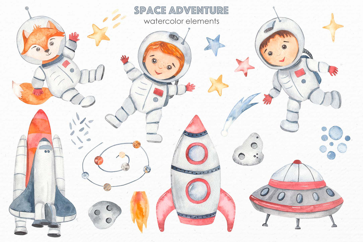 Space adventure watercolor, an Illustration by Marina Ermakova (Photo 3 of 13)