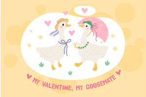 Geese couple in love. Cute romantic, an Animal Illustration by YummyBuum