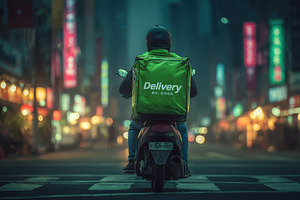 Nighttime Delivery Rider on Scooter, a Photo by Pixeness Studio