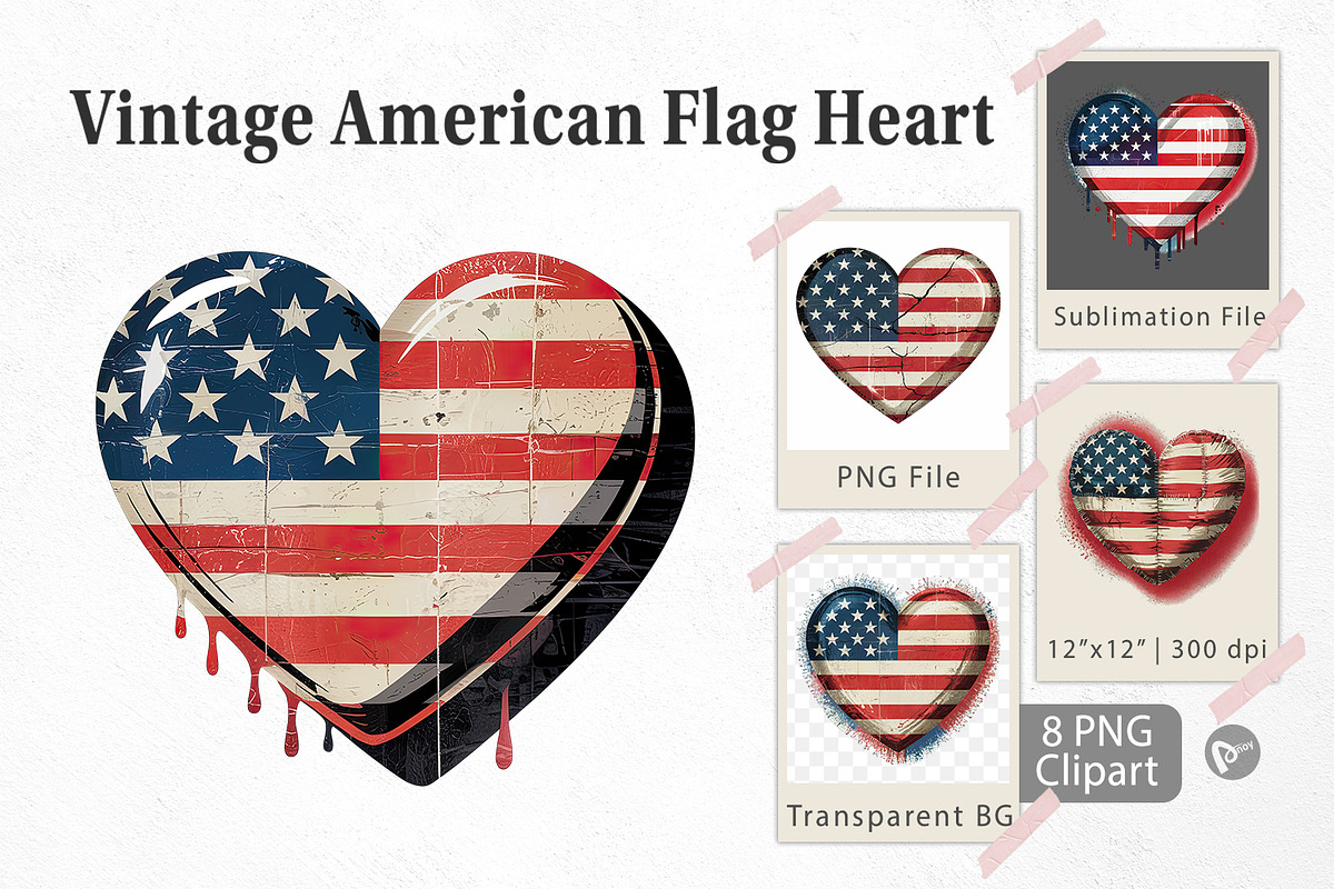 Vintage American Flag Heart, a Graphic by Artnoy (Photo 1 of 5)
