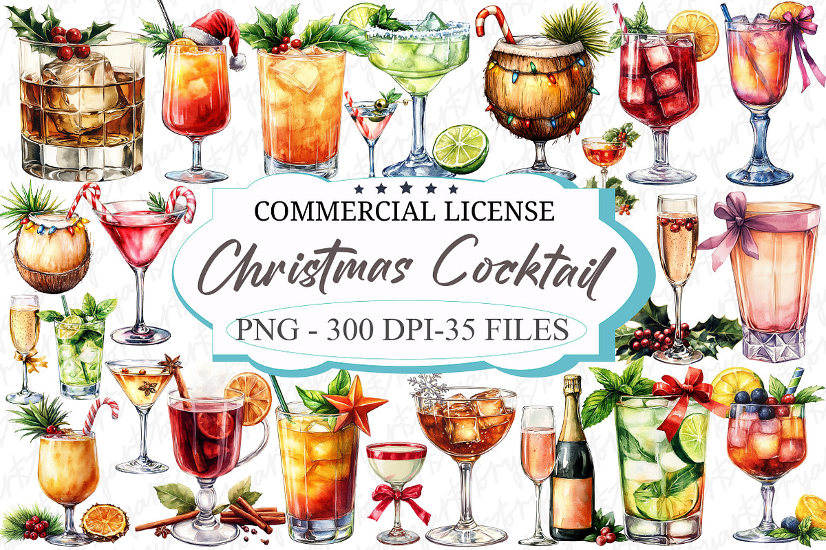Cocktail Drink Christmas Clipart, an Illustration by designcity5 (Photo 1 of 5)
