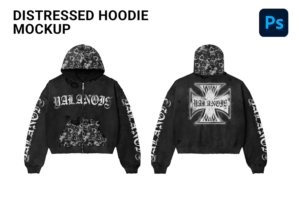 Distressed Hoodie Mockup, a Hoody Mockup by yalanois (Photo 1 of 5)