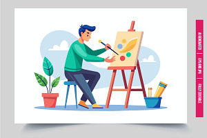 Young man paints canvas, an Illustration by Tanuart