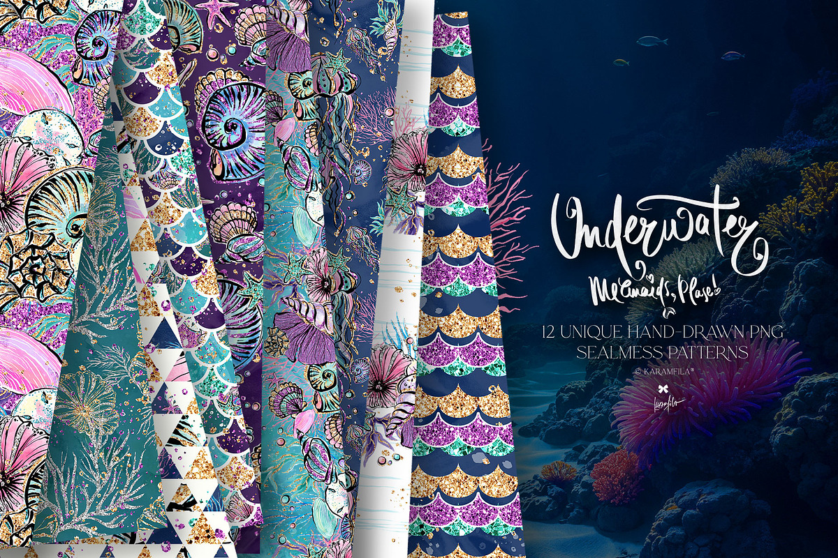 Underwater Glitter Seamless Patterns, a Pattern Graphic by KaramfilaS (Photo 1 of 15)