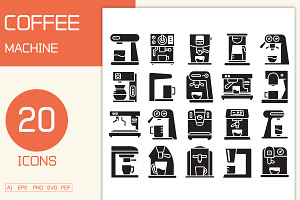 Coffee Machine Glyph Icons Set, a Solid Icon by Designfour