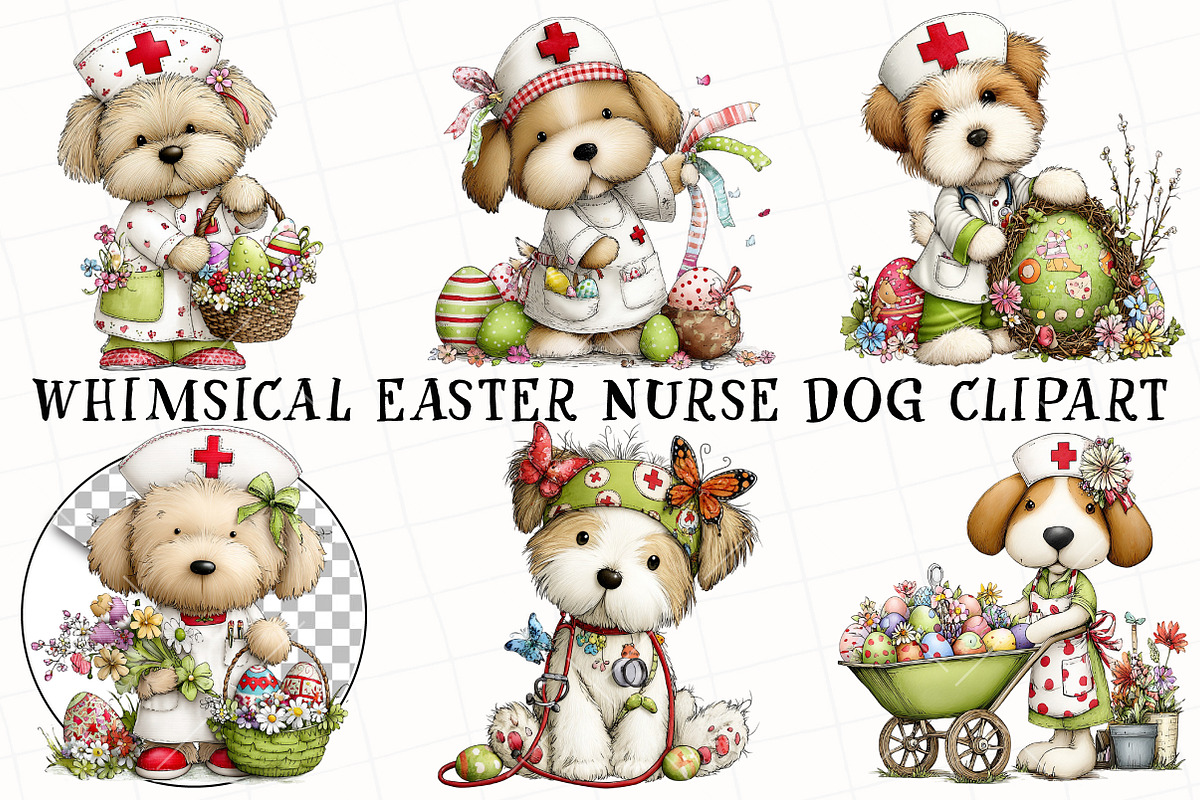 Whimsical Easter Nurse Dog Clipart, an Illustration by OK Design (Photo 2 of 6)