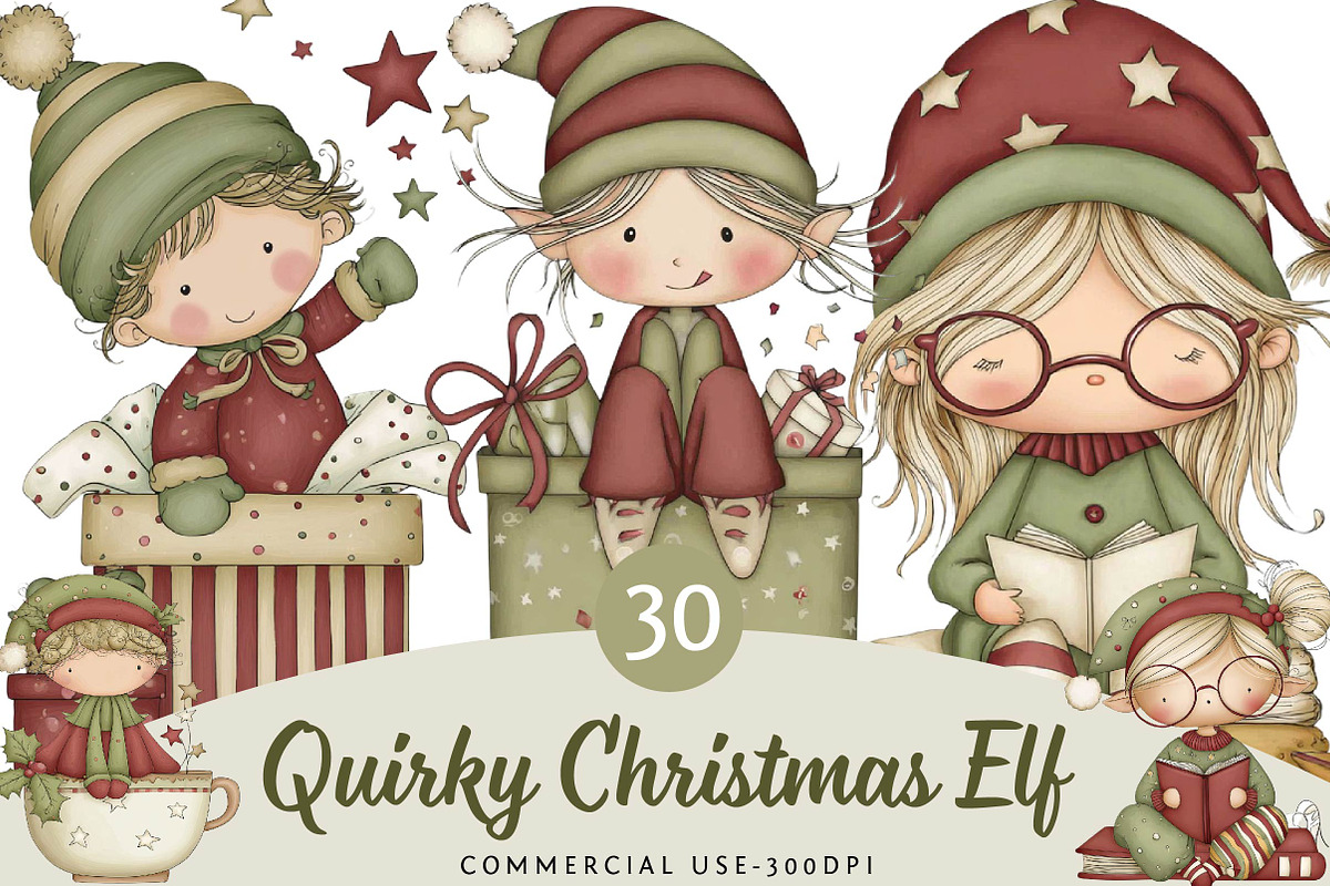 Quirky Christmas Elf Clipart, an Illustration by DreamPrint404 (Photo 1 of 6)