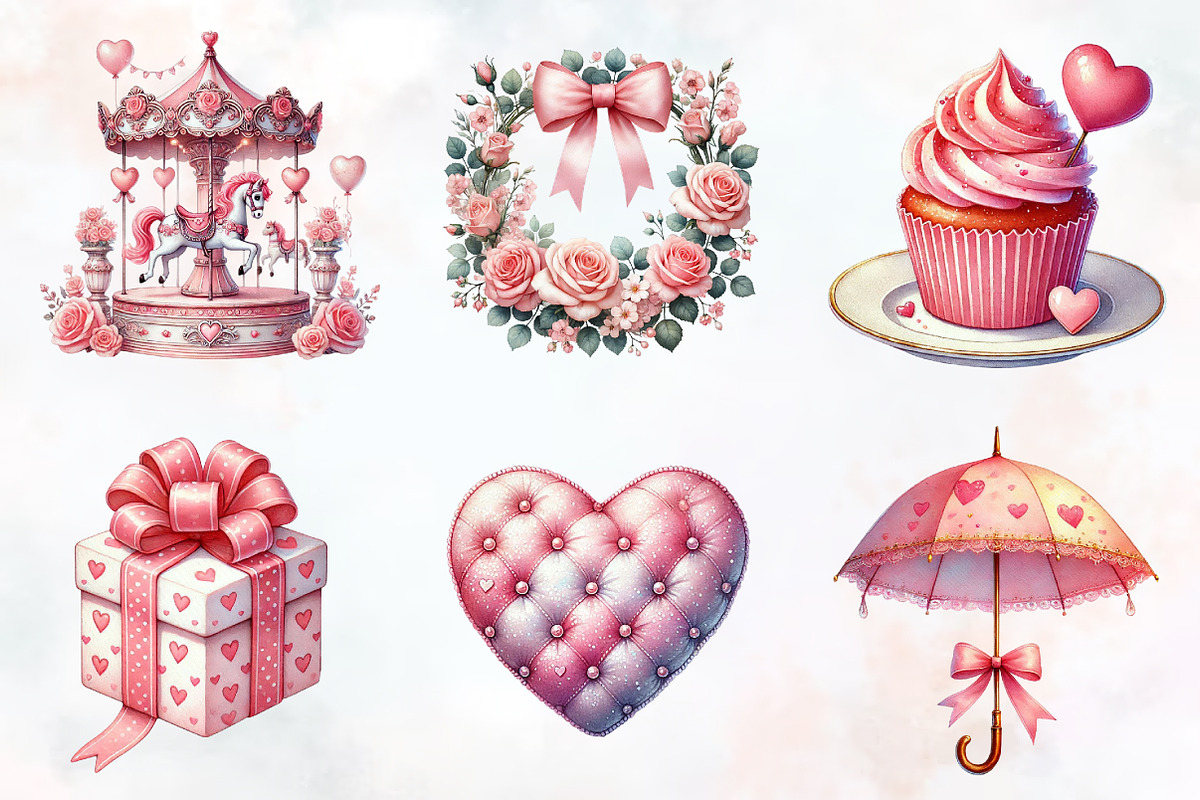 Pink pastel Valentine's day Clipart, an Illustration by RobertsArt (Photo 2 of 7)